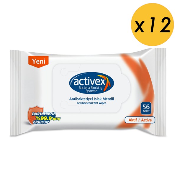 Activex Antibakteriyel Islak Mendil Aktif 56 Yaprak 12'li Avantajlı Koli