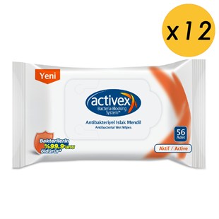 Activex Antibakteriyel Islak Mendil Aktif 56 Yaprak 12li Avantajlı Koli